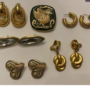 VINTAGE LOT OF 6  JEWELRY EARRINGS And BROOCH